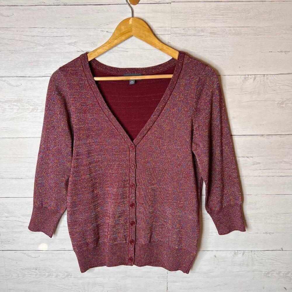 ModCloth Cardigan Womens Size Medium Burgundy Metallic Button Down Sweater